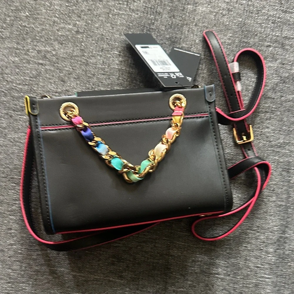 Karl Lagerfeld Black Crossbody with Rainbow-Trim Gold Chain SAVOIE - Picture 4 of 6